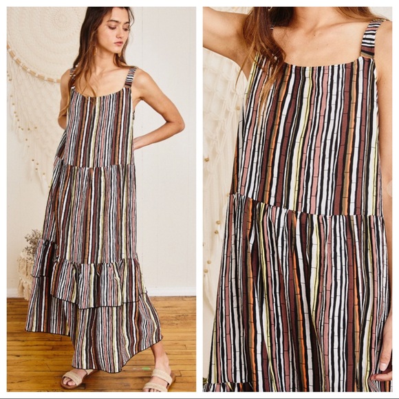 Boho Chic Gypsy Multi Stripe print Maxi Dress - Picture 4 of 5